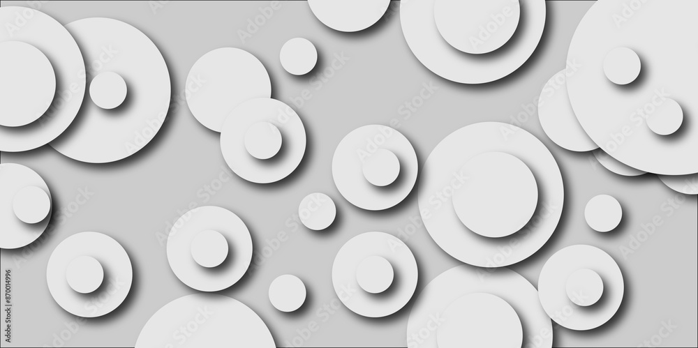 Abstract illustration of randomly arranged gray rings with soft shadows on gray background.  Seamless dark gray Circle Pattern. You can use for add, poster, design artwork, template banner, wallpaper.