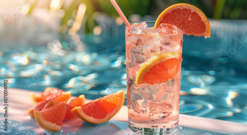 Refreshing Grapefruit Drink With Ice on a Summer Day