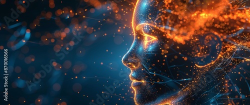 Digital Human Face Composed of Abstract Lines and Particles