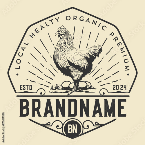 Vintage hen farm logo design template