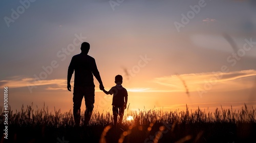 Silhouette of father and son holding hands 