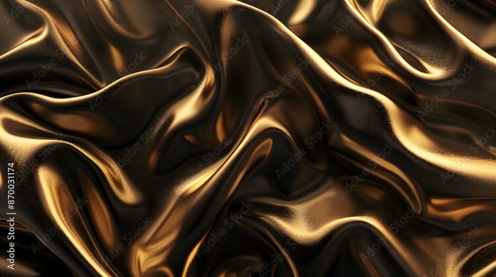 Shiny Silk Fabric Waves on Elegant Dark Gold Background Shiny Silk Fabric Waves on Elegant Dark Gold Background