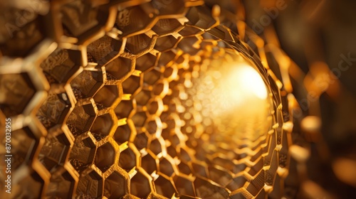 3D Render inside of a tube with a honeycomb structure pattern. Very high resolution available! Use it for Your own composings photo