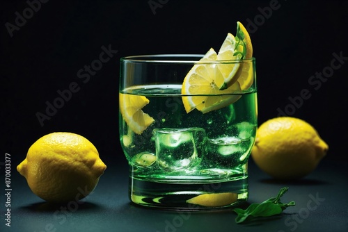 Wallpaper Mural Soju: A glass of soju with a lemon wedge, set on a sleek black surface. Torontodigital.ca