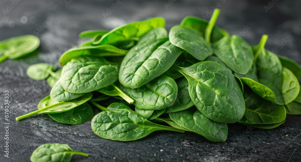 Close Up View of Fresh Spinach Leaves on Dark Background Close Up View of Fresh Spinach Leaves on Dark Background