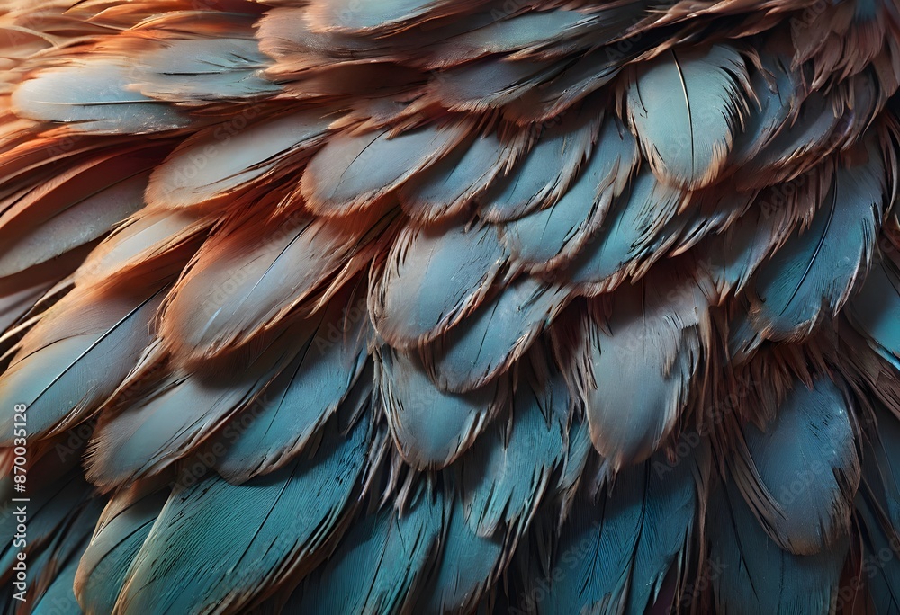 Obraz premium A stunning close-up photograph showcasing the intricate and colorful texture of bird feathers