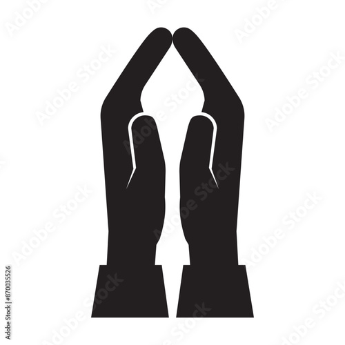 Praying hands icon. Black silhouette design. Simple white background. Vector illustration.