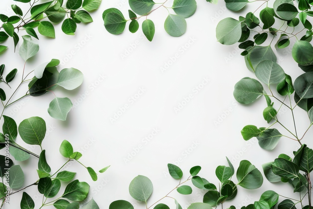 Obraz premium Green leaves creating a border on a white background.