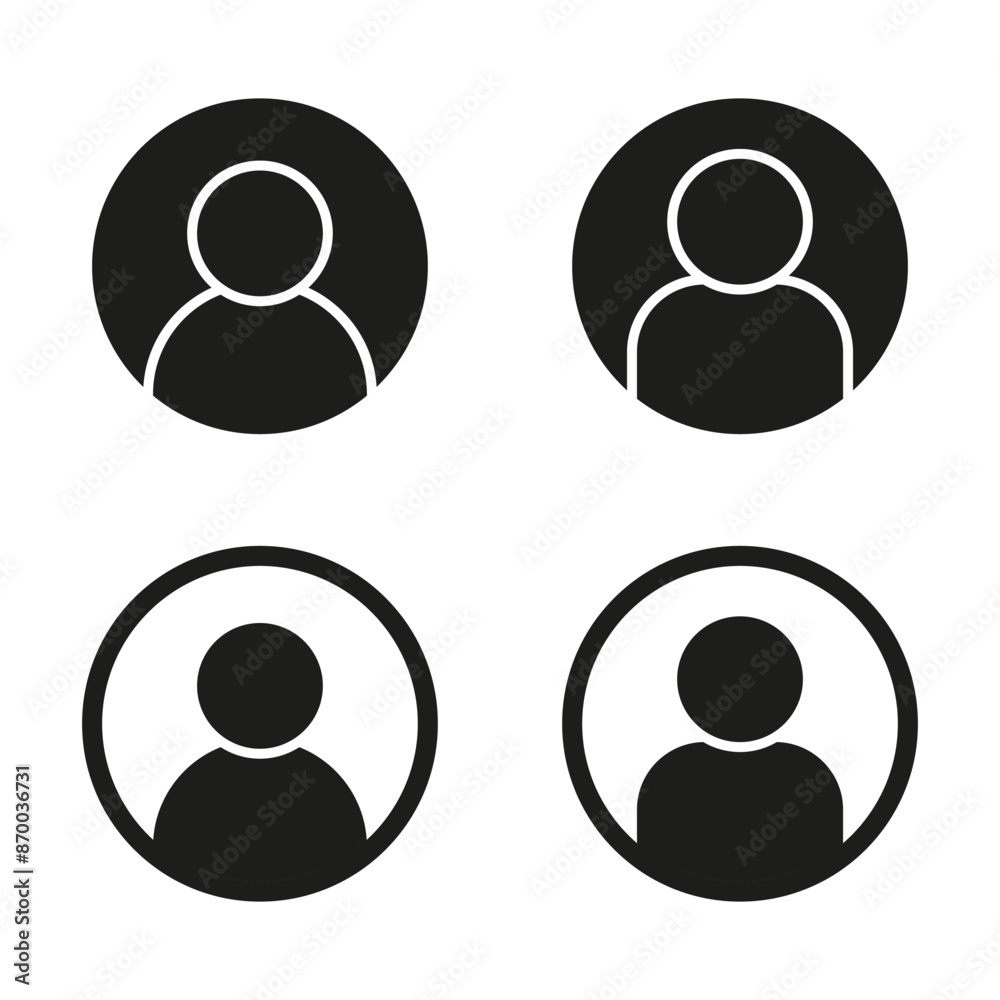 User profile icons. Circular avatar symbols. Black and white design. Vector illustration. User profile icons. Circular avatar symbols. Black and white design. Vector illustration.