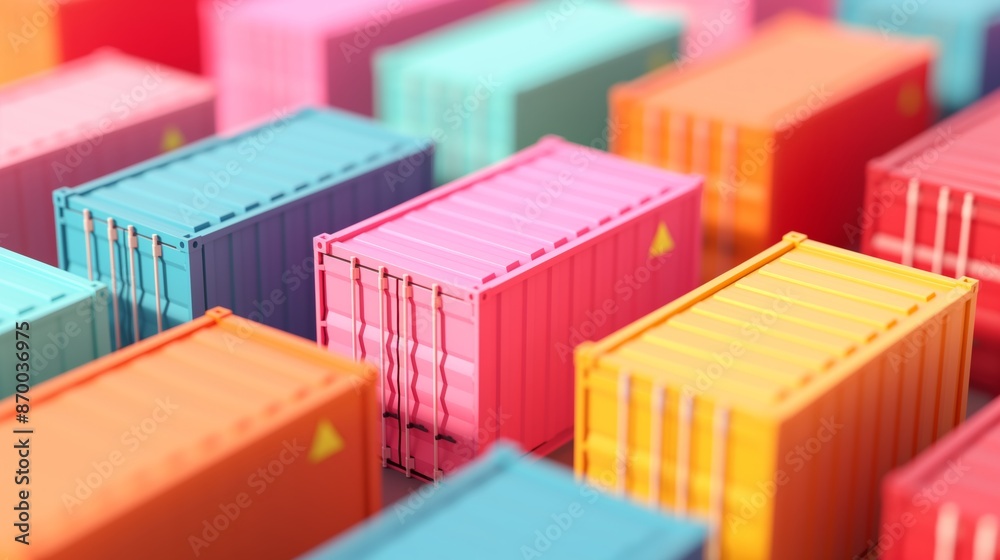 3D illustration of colorful shipping containers close up at a port. 3D illustration of colorful shipping containers close up at a port.