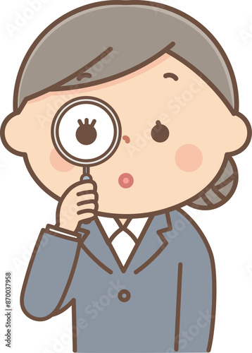 虫眼鏡で覗くスーツの女性