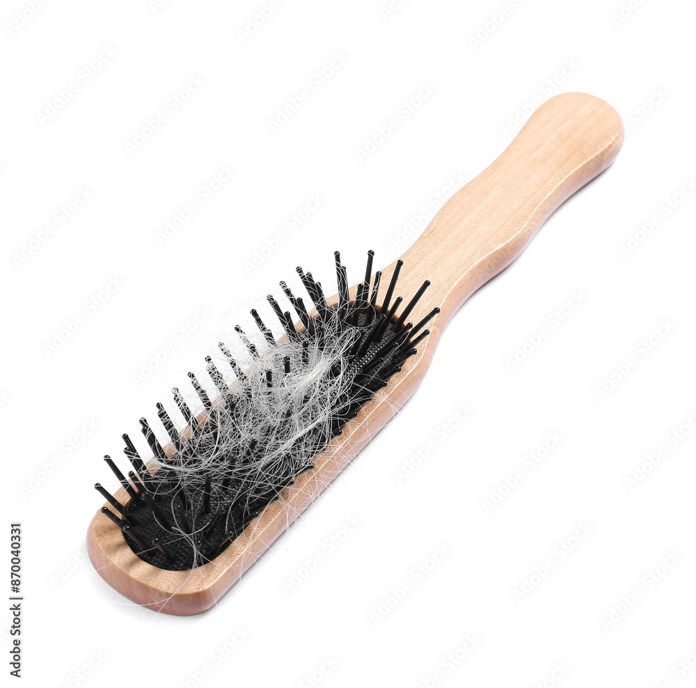 Wooden brush with lost hair isolated on white Wooden brush with lost hair isolated on white