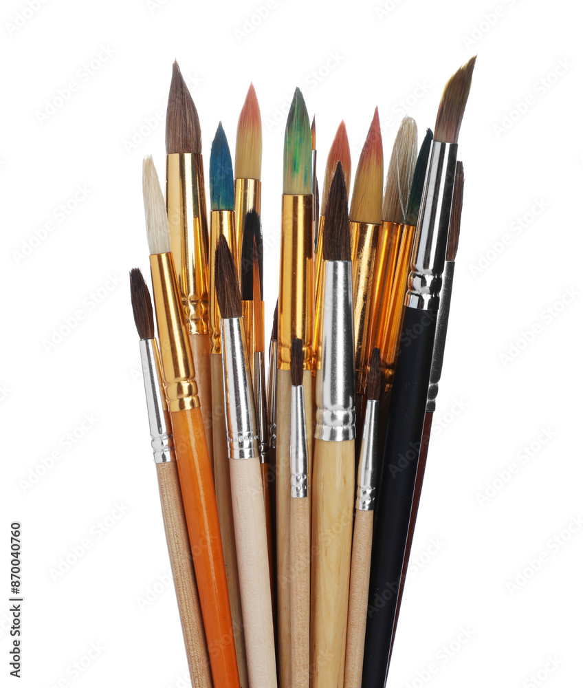Many different paint brushes on white background Many different paint brushes on white background