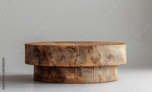 Stack of wooden podiums with a natural grain pattern for product display.