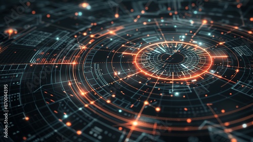 Wallpaper Mural Abstract Digital Interface with Glowing Lines and Circles Torontodigital.ca