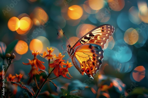Butterfly Perched On White Flowers During Golden Hour