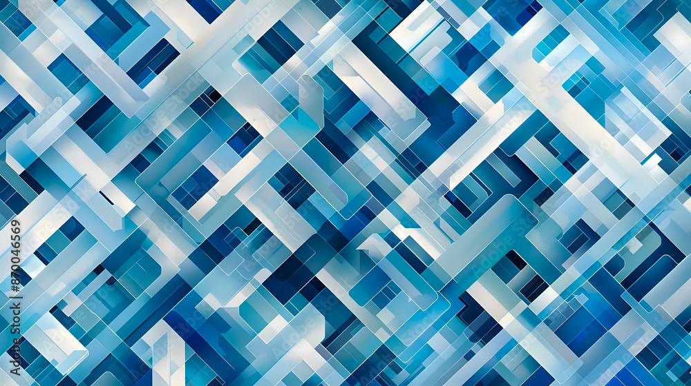 Crisp digital painting of a sleek minimalist abstract design featuring intricate interlocking azure and cerulean geometric motifs in a De Stijl style on a bare white background studio Crisp digital painting of a sleek minimalist abstract design featuring intricate interlocking azure and cerulean geometric motifs in a De Stijl style on a bare white background studio
