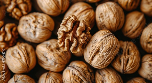 Close Up Image of Walnuts In Shell, Displaying Their Rough, Brown Texture