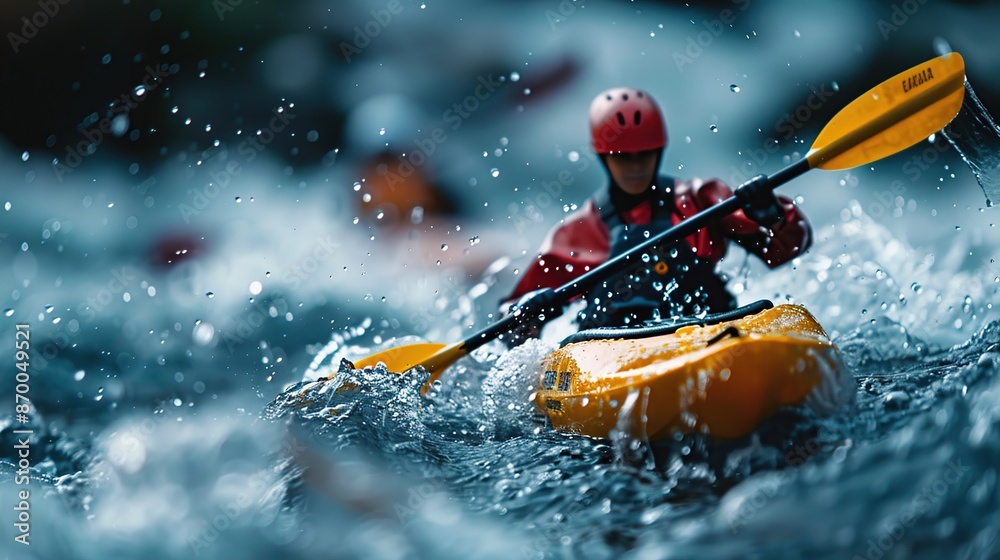 Naklejka premium Kayaker Navigating Rapids