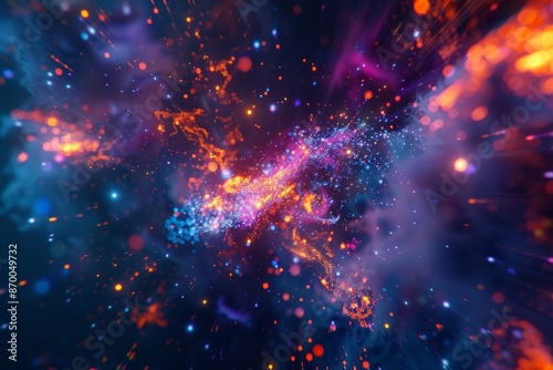 3d render, big bang, galaxy, abstract cosmic background, celestial, beauty of universe, speed of light, fireworks, neon glow, stars, cosmos, ultraviolet infrared light, outer space