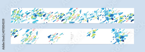 水彩画。水彩タッチの幾何学ベクターポストカードセット。抽象的なテクスチャ背景。Watercolor. Geometric vector postcard set with watercolor touch. Abstract textured background.