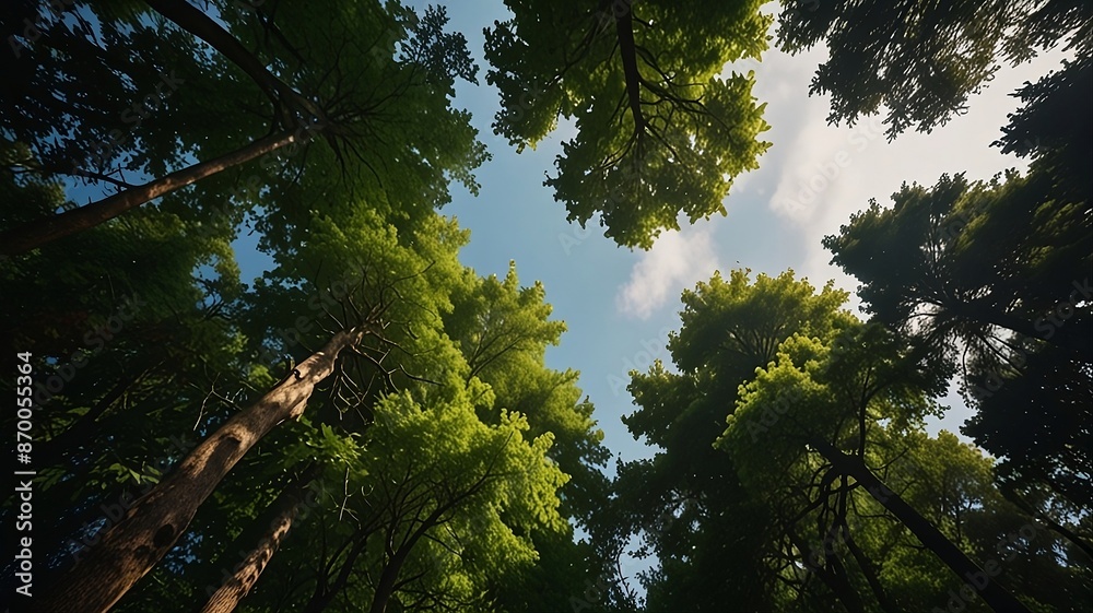 Fototapeta premium Tropical forest with sun shining through the branches of pine trees