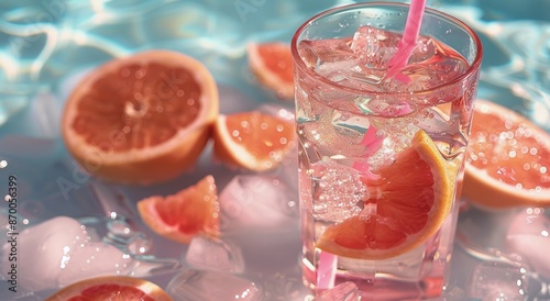 Refreshing Grapefruit Drink With Ice on a Sunny Day