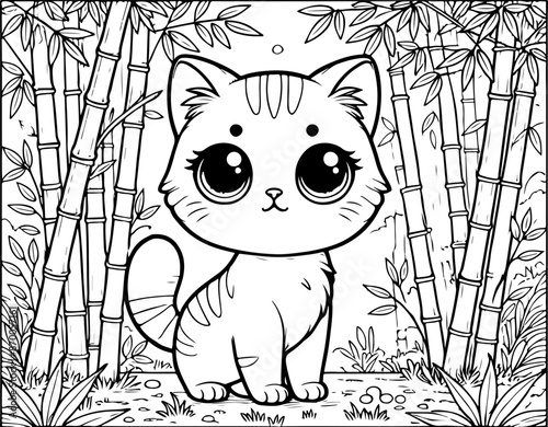Chat ou chaton dessin kawaii au trait pour page et ou livre de coloriage pour enfant, adulte, trait noir vecteur totalement isolé du fond pour conception personnalisée 