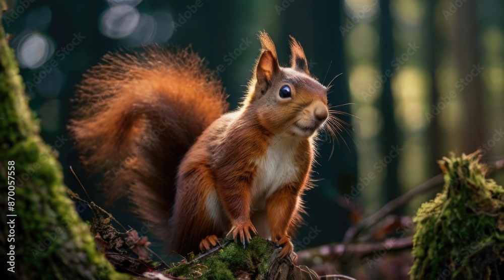 a red squirrel sits on a log in the woods a red squirrel sits on a log in the woods