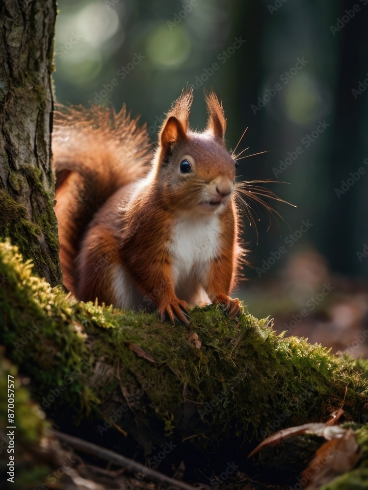 a red squirrel sits on a log in the woods a red squirrel sits on a log in the woods