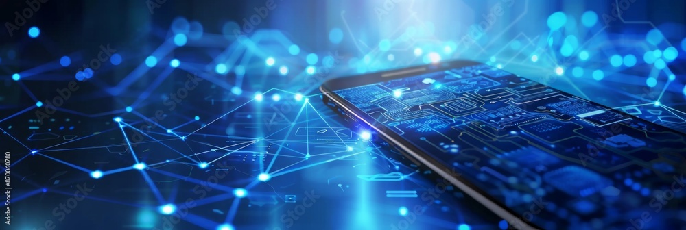 Smartphone with digital technology data communication network and telecommunication concept Smartphone with digital technology data communication network and telecommunication concept