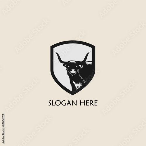 Cattle shield adventure badge logo vector graphic illustration on background