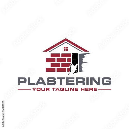 Plastering template logo design. illustration of trowel plastering service