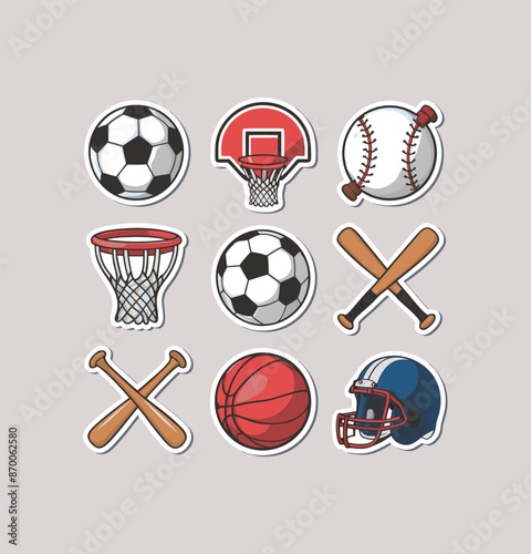 Sports printable stickers clipart vector illustration set