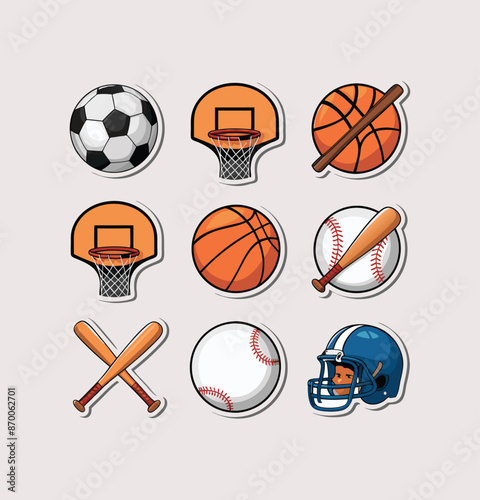 Sports printable stickers clipart vector illustration set