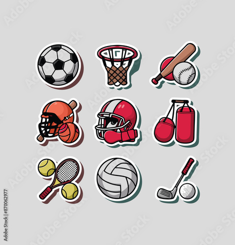 Sports printable stickers clipart vector illustration set