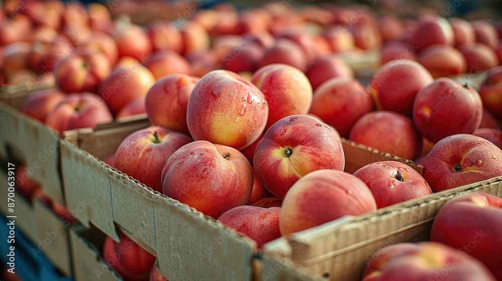 Freshly Picked Peaches in Shipping Containers Freshly Picked Peaches in Shipping Containers