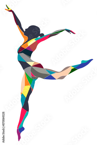 Female trampoline gymnastic performing professionally. Colorful illustration over isolated transparent background