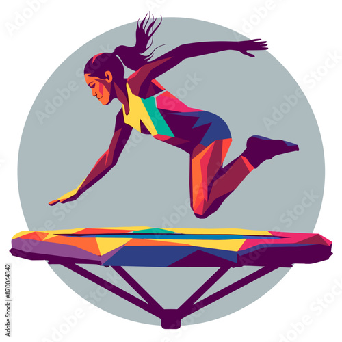 Female trampoline professional athlete colorful geometric illustration