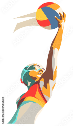 Female water polo player minimal colorful illustration