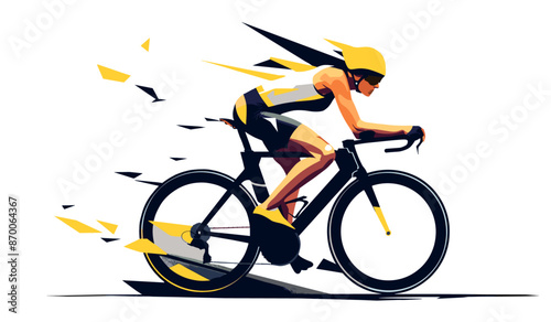 Female athlete performing triathlon over isolated transparent background. Flat design illustration, Summer Olympics concept