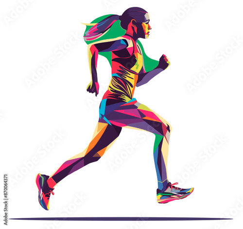 Minimal illustration of female professional runner over isolated