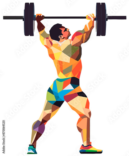 Professional weightlifting athlete, colorful geometric vector design