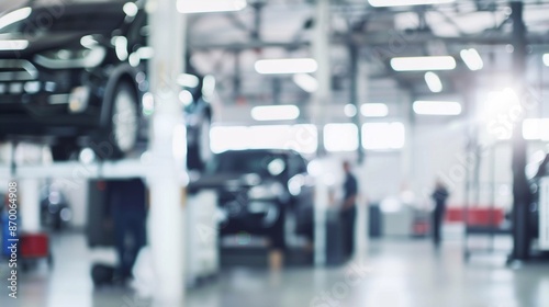 Wallpaper Mural blurred background of succesfull modern automotive repair shop with cars and technicians. Generative ai Torontodigital.ca