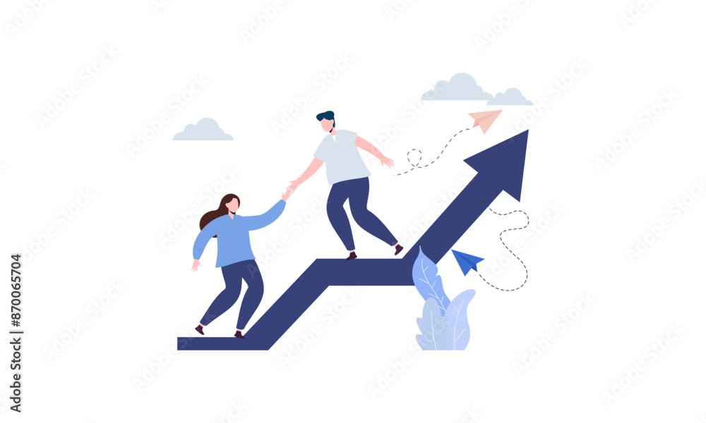 Goal-focused, support and teamwork, help in overcoming obstacles illustration Goal-focused, support and teamwork, help in overcoming obstacles illustration