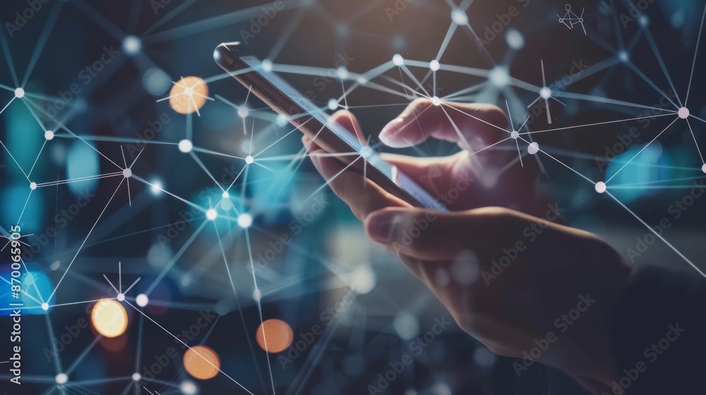Hand using smartphone with digital technology data communication network and telecommunication concept Hand using smartphone with digital technology data communication network and telecommunication concept