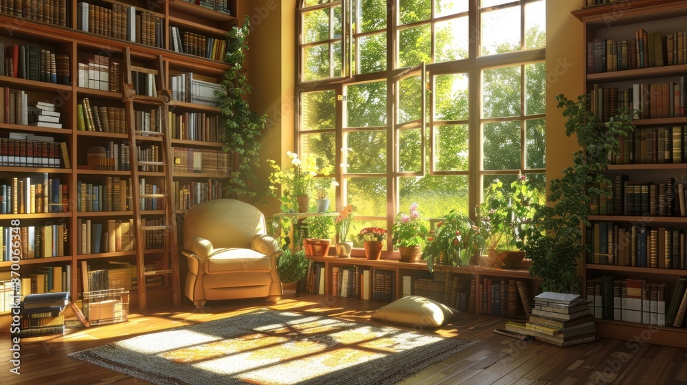 Sunlit Library with a View Sunlit Library with a View