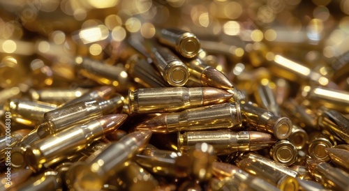 Close-Up View of Brass Bullet Casings © olegganko