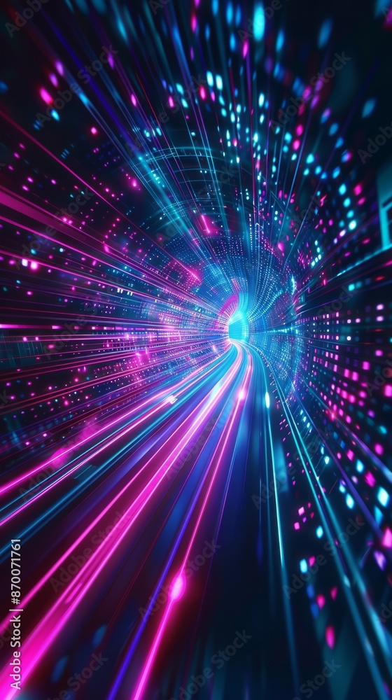 Naklejka premium Abstract futuristic technology abstract background with lines for network, big data, data center, server, internet, speed. dark blue and pink neon lights into digital technology tunnel 