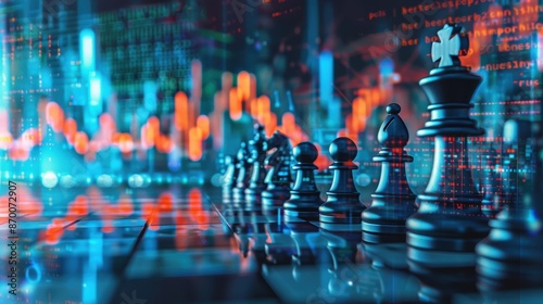 Wallpaper Mural Chessboard integrated into a digital screen showing business metrics, double exposure, technology and strategy Torontodigital.ca